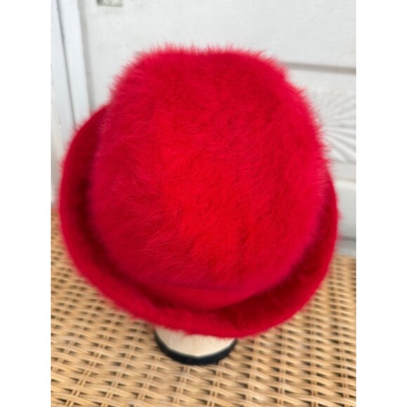 Vintage 60\'s Kangol Designs England Womens Fuzzy Angora Fedora Hat Red 22\